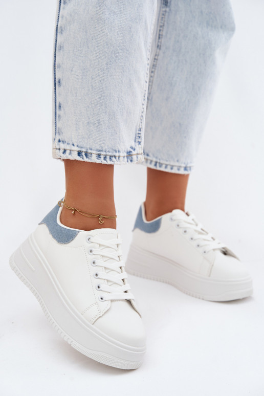 Weiße und blaue Damen-Sneaker mit Plattform aus Kunstleder Calinae