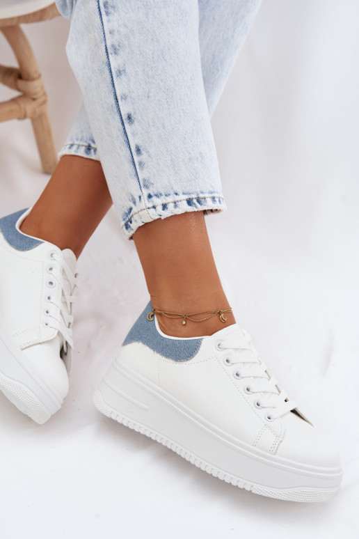Weiße und blaue Damen-Sneaker mit Plattform aus Kunstleder Calinae