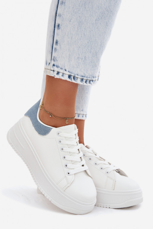 Weiße und blaue Damen-Sneaker mit Plattform aus Kunstleder Calinae
