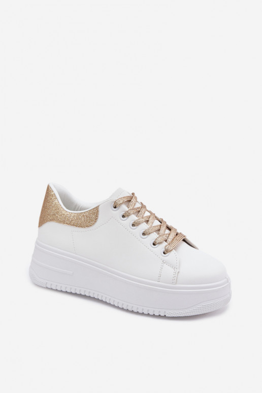 Weiße und goldene Damen-Sneaker mit Plattform und Glanz aus Kunstleder Calinae