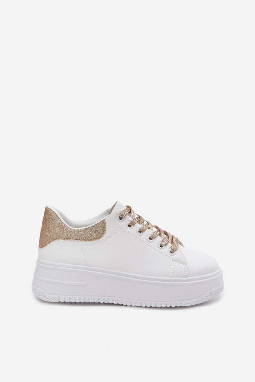 Sneakers Stilvollllschuhe Feminin mit einer PlattformImitacji Skóry INeiß-goldene Farbe mit Glanz Calinae