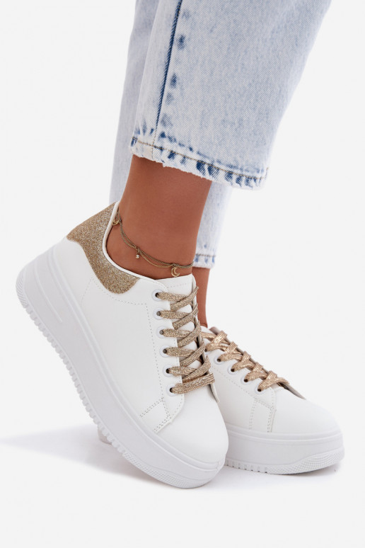 Sneakers Stilvollllschuhe Feminin mit einer PlattformImitacji Skóry INeiß-goldene Farbe mit Glanz Calinae