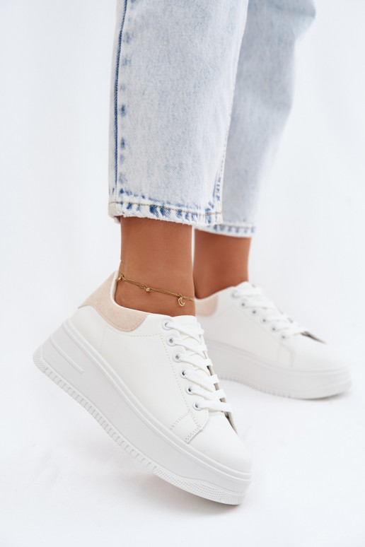 Sneakers Stilvollllschuhe Feminin mit einer PlattformImitacji Skóry INeiß-Beige Calinae