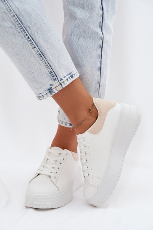 Sneakers Stilvollllschuhe Feminin mit einer PlattformImitacji Skóry INeiß-Beige Calinae