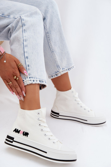 Weiße hohe Freizeitschuhe mit Plattform Liline