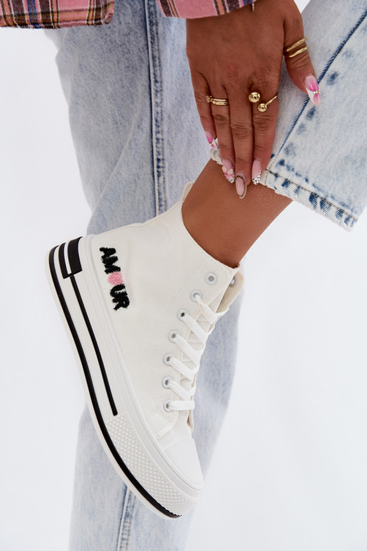 Weiße hohe Freizeitschuhe mit Plattform Liline