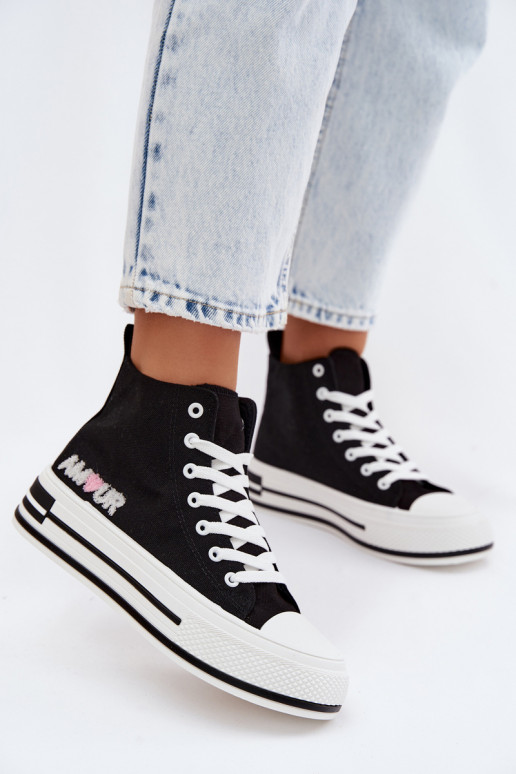 Schwarze hohe Freizeitschuhe mit Plattform Liline
