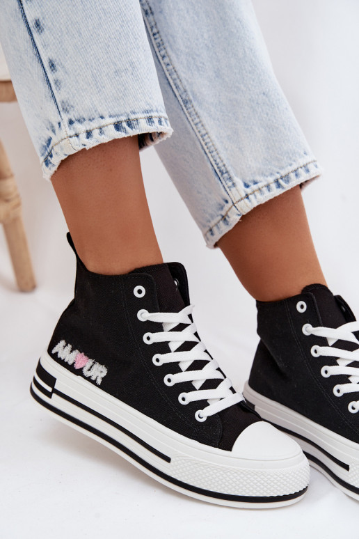 Schwarze hohe Freizeitschuhe mit Plattform Liline