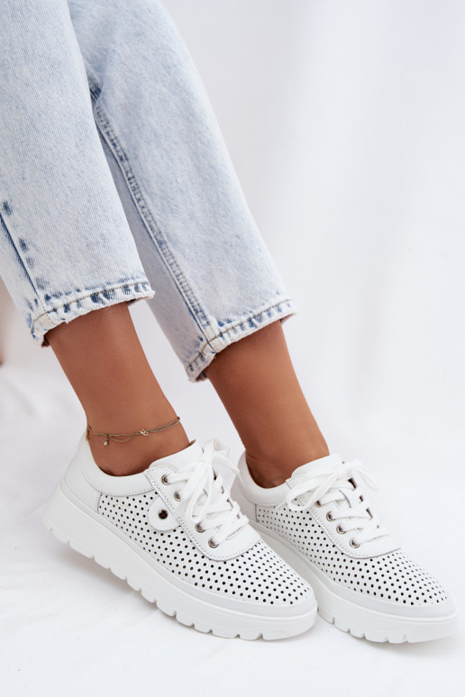 Weiße perforierte Lederschuhe für Damen Vinceza 79629