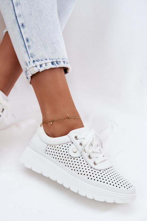 Weiße perforierte Lederschuhe für Damen Vinceza 79629