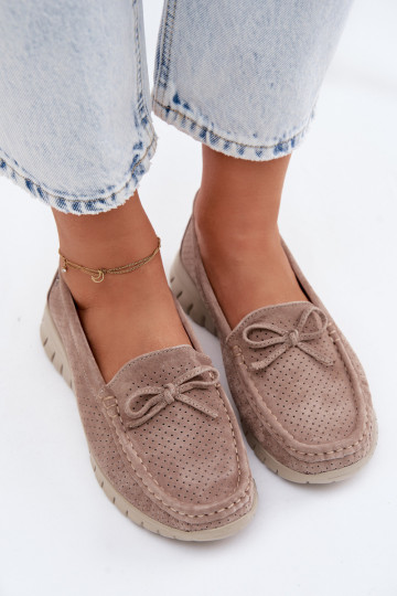 Mokassins für DamenErmöglichtturalnego aus INildlederu mit Bändern Vinceza 95401 Beige