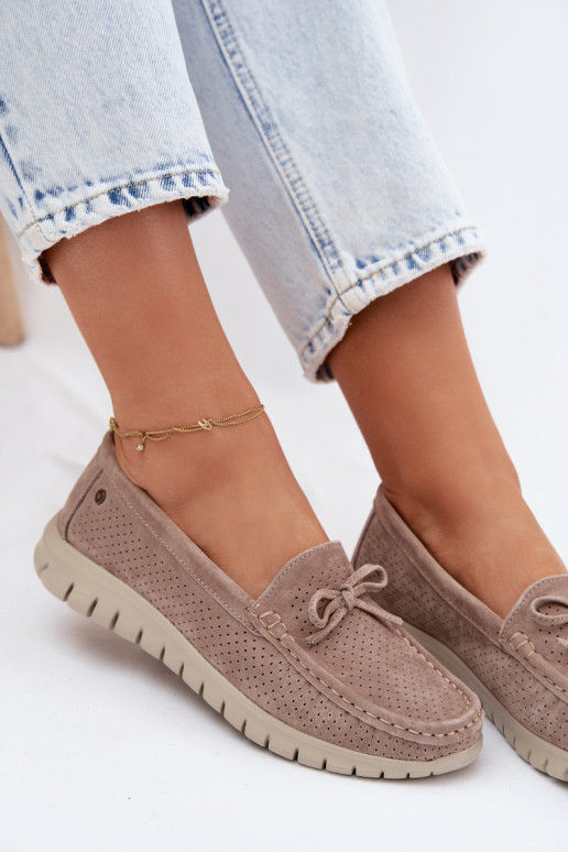 Mokassins für DamenErmöglichtturalnego aus INildlederu mit Bändern Vinceza 95401 Beige