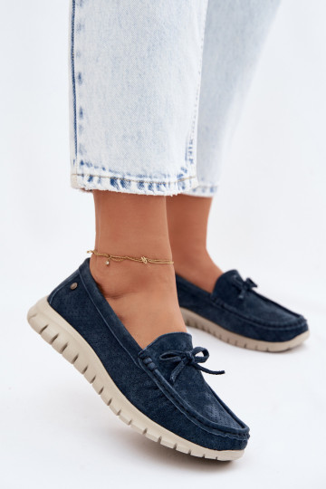 Mokassins für DamenErmöglichtturalnego aus INildlederu mit Bändern Vinceza 95401 Dunkelblau 2