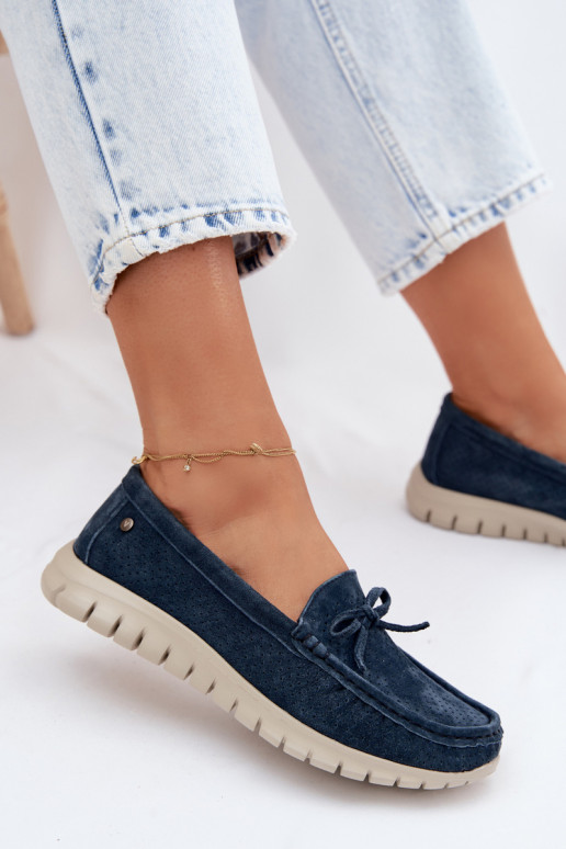 Mokassins für DamenErmöglichtturalnego aus INildlederu mit Bändern Vinceza 95401 Dunkelblau