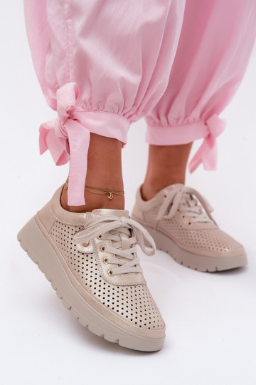 Goldfarbene perforierte Lederschuhe für Damen Vinceza 79629