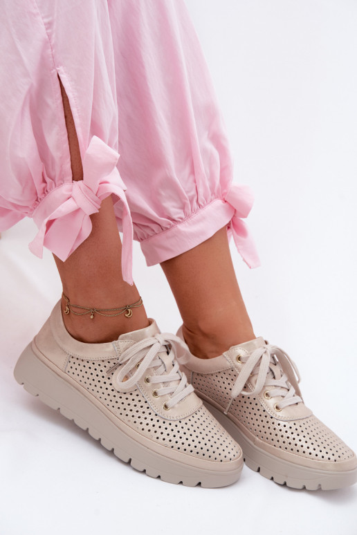 Goldfarbene perforierte Lederschuhe für Damen Vinceza 79629