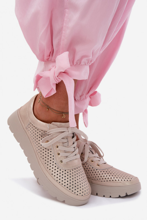 Goldfarbene perforierte Lederschuhe für Damen Vinceza 79629
