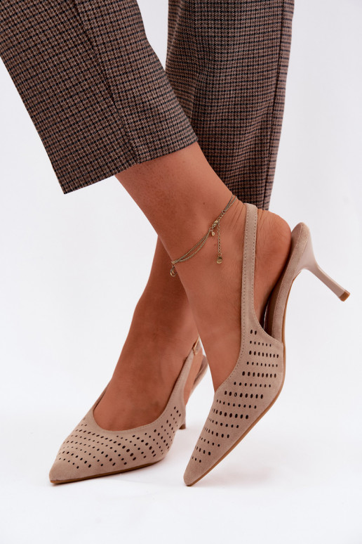 Durchbrochene Sandalen Feminin mit dünnen AbsätzenImitacji aus INildlederu Beige Torielle