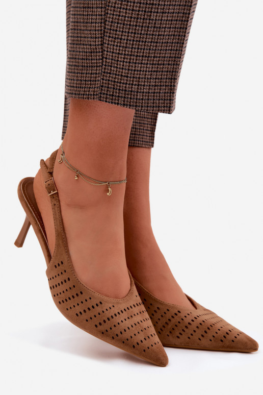 Durchbrochene Sandalen Feminin mit dünnen AbsätzenImitacji aus INildlederu braune Farbe Torielle