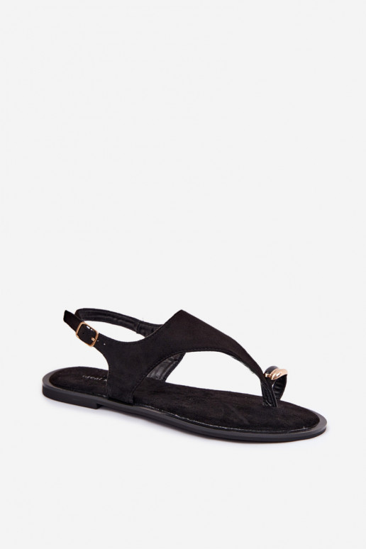 Goldene flache Sandalen mit Kunstveloursleder-Details in Schwarz Jelviane