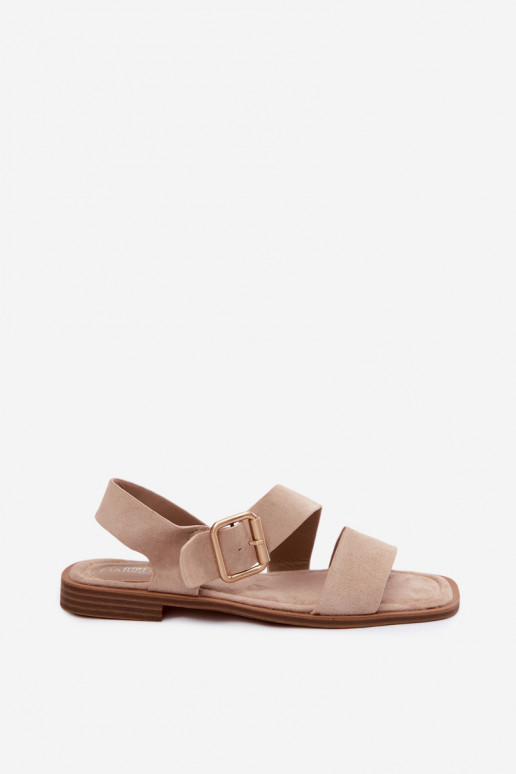 Damensandalen mit breiten Absätzen mit goldenen Schnallen Beige Verissea