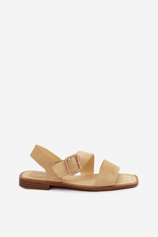 Gelbe Damensandalen mit breiten Absätzen und goldenen Schnallen Verissea