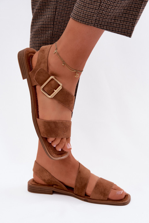 Braune Damensandalen mit breiten Absätzen und goldenen Schnallen Verissea