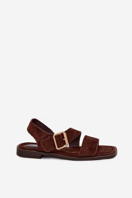 Damensandalen mit breiten Absätzen mit goldenen Schnallen CzekoladoZue Verissea