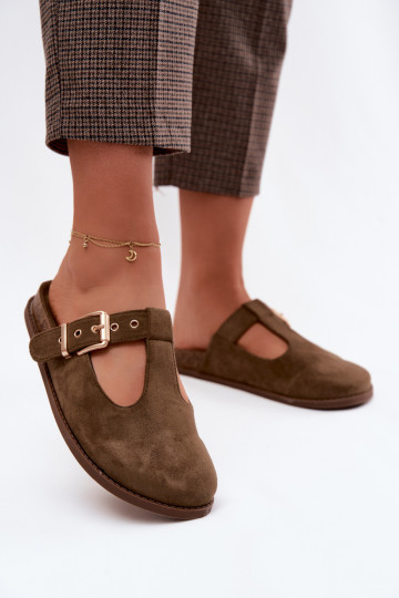 Damenhausschuhe MuleImitacji aus INildlederu Khaki-Farbe-Farbe Melvia 2