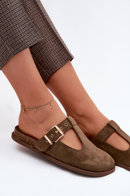 Damenhausschuhe MuleImitacji aus INildlederu Khaki-Farbe-Farbe Melvia