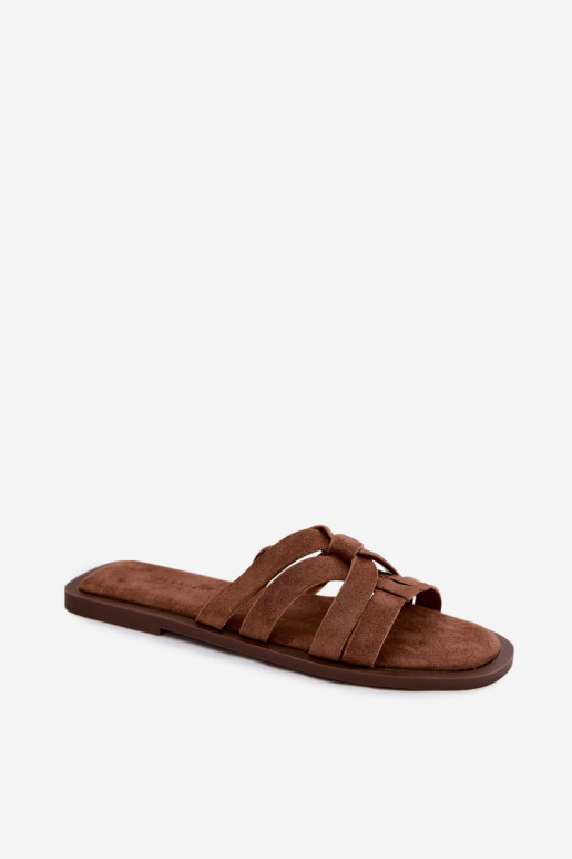 Hausschuhe FrauenZuohnung mit Streifen Imitacja aus INildlederu braune Farbe Calvia