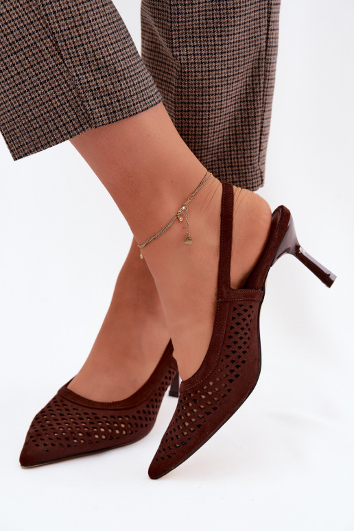 Durchbrochene Sandalen Feminin mit dünnen AbsätzenImitacji aus INildlederu CzekoladoZue Velvia