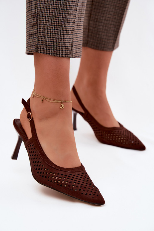 Durchbrochene Sandalen Feminin mit dünnen AbsätzenImitacji aus INildlederu CzekoladoZue Velvia