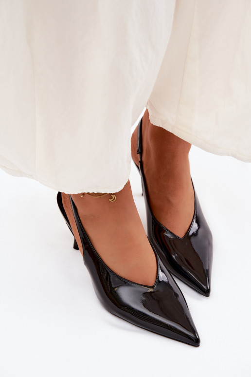 mit Lackeffekt hochhackige Schuhe Sandalen aus Öko-Leder schZuarze Farbe Norvra