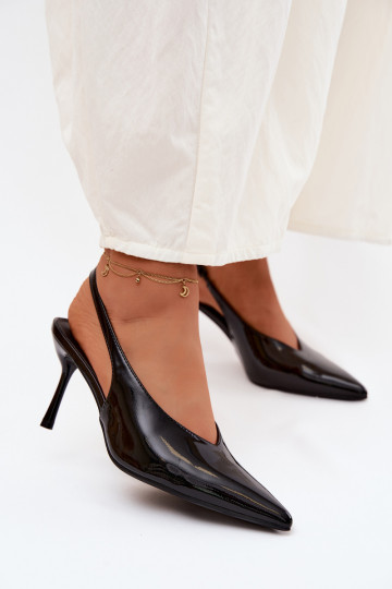 mit Lackeffekt hochhackige Schuhe Sandalen aus Öko-Leder schZuarze Farbe Norvra 2