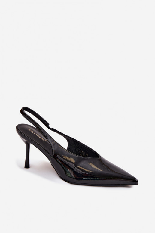 mit Lackeffekt hochhackige Schuhe Sandalen aus Öko-Leder schZuarze Farbe Norvra