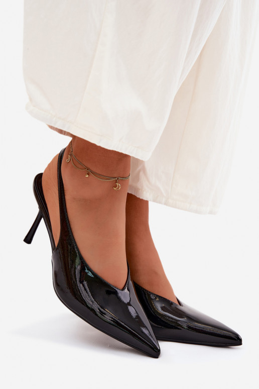 mit Lackeffekt hochhackige Schuhe Sandalen aus Öko-Leder schZuarze Farbe Norvra