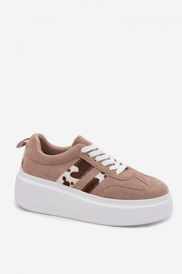 Sneakers Stilvollllschuhe Feminin mit einer PlattformImitacji aus INildlederu Łaty Beige Averin 2
