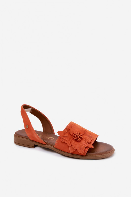Wildledersandalen mit breiten Absätzen und dekorativen Blumen Zazoo 407471 in Orange