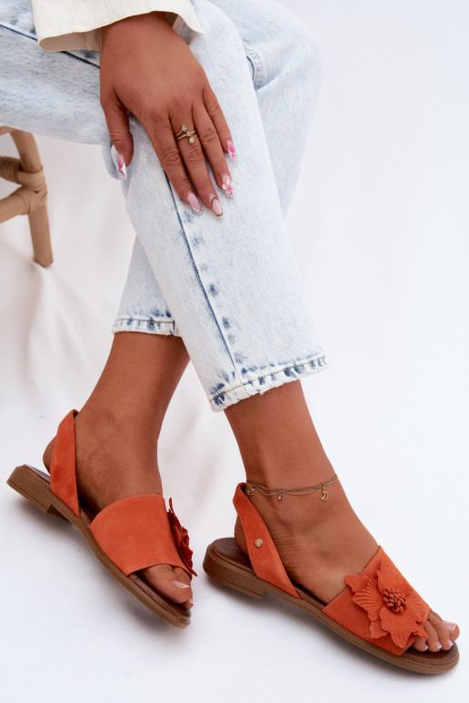 Haut INildledersandalen mit breiten Absätzen Mit Dekorationen Eine Blume Zazoo 407471 orange Farbe