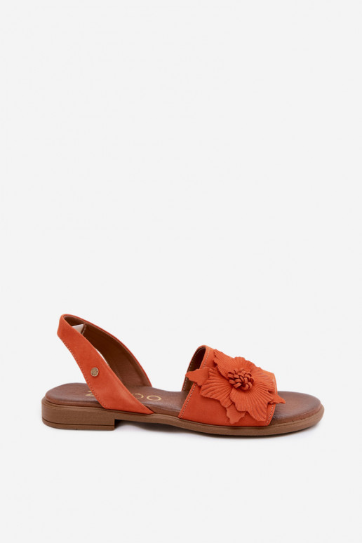 Wildledersandalen mit breiten Absätzen und dekorativen Blumen Zazoo 407471 in Orange
