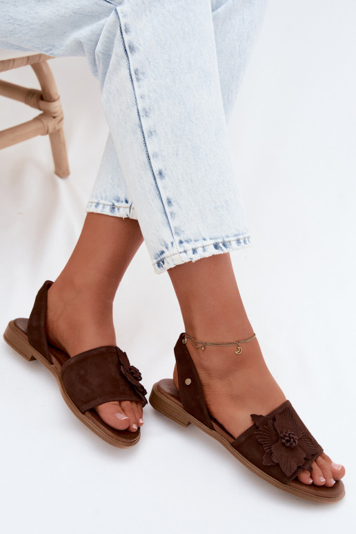 Haut INildledersandalen mit breiten Absätzen Mit Dekorationen Eine Blume Zazoo 407471 CzekoladoZue