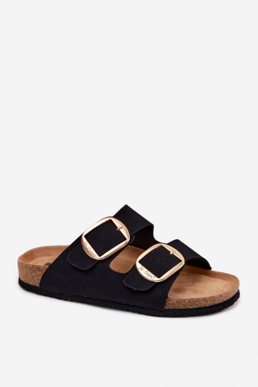 Damenhausschuhe Auf einer Korksohle mit Schnallen Lee Cooper LCIN-26-35-4455L schZuarze Farbe