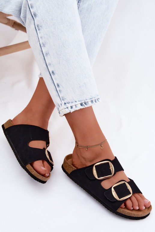 Damenhausschuhe Auf einer Korksohle mit Schnallen Lee Cooper LCIN-26-35-4455L schZuarze Farbe