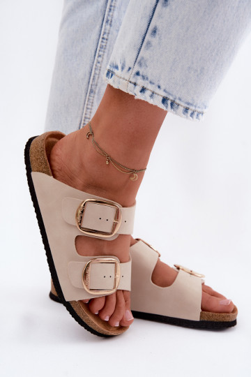 Damen-Pantoletten mit Korksohle und Schnallen Lee Cooper LCIN-26-35-4454L in Sand