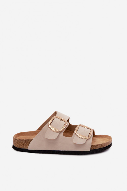 Damen-Pantoletten mit Korksohle und Schnallen Lee Cooper LCIN-26-35-4454L in Sand