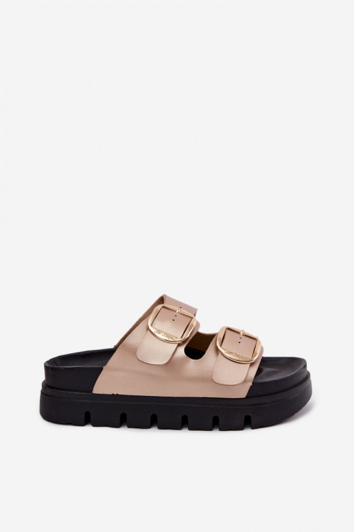 Damen-Plateaupantoletten mit Schnallen Lee Cooper LCIN-26-35-4462L in Gold