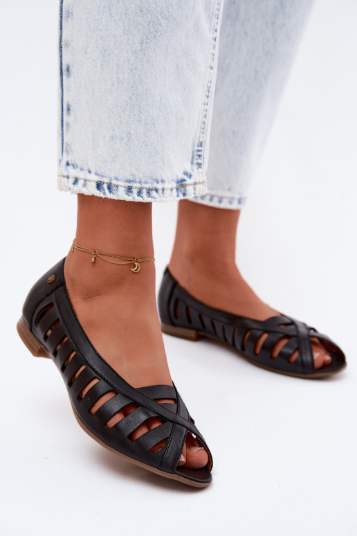 Haut Durchbrochene Ballerinas Es mussciejka P7540-01 schZuarze Farbe