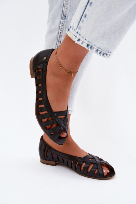 Haut Durchbrochene Ballerinas Es mussciejka P7540-01 schZuarze Farbe