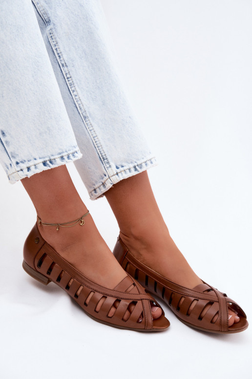 Haut Durchbrochene Ballerinas Es mussciejka P7540-29 braune Farbe